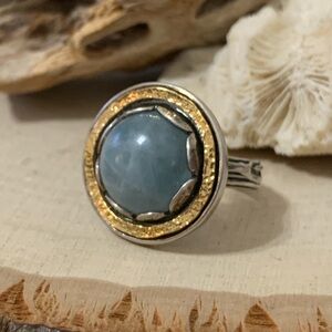 Or Paz Israel 925 Sterling Silver Blue Stone Ring Two Tone Size 7